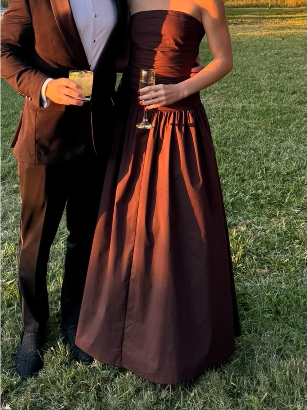 Peppermayo Strapless Maxi Dress in Deep Brown